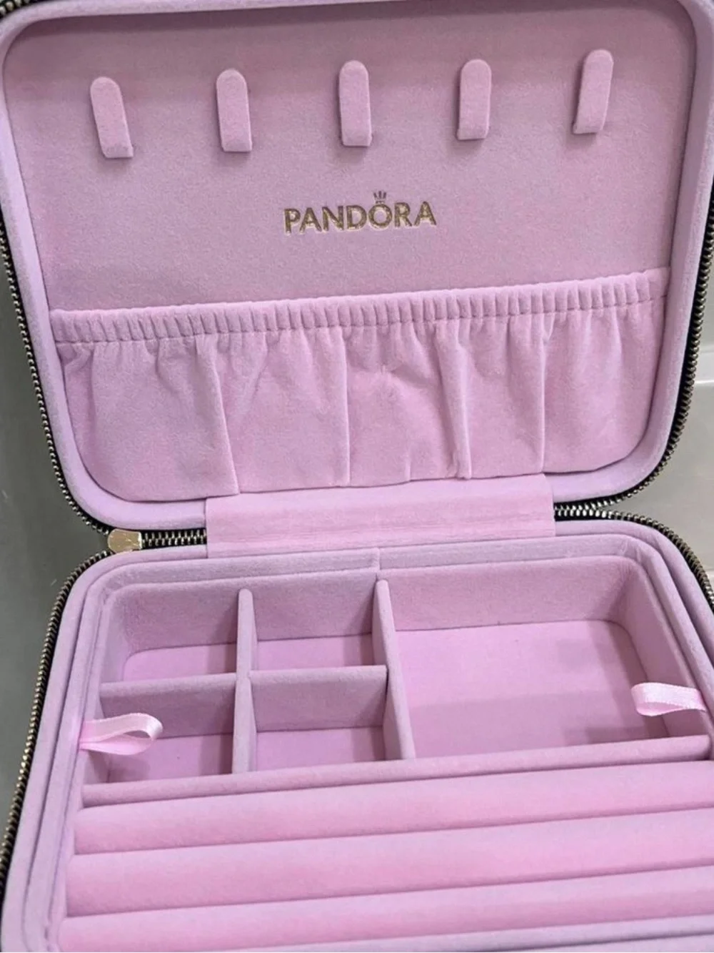 Pandora Light Pink Travel Jewelry Case with Mirror - Picture 2 of 4